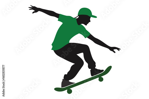 Dynamic Silhouette of a Skateboarder in Green