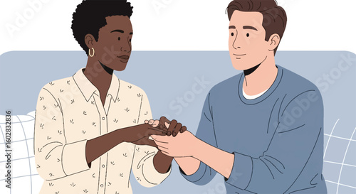 Diverse siblings holding hands, demonstrating support, love, and comfort. Family bonding illustration for National Sibling Day assets.