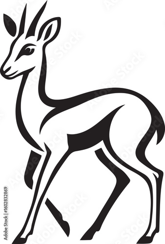 Black dik silhouette on white background antelope gazelle, Gazelle silhouette black on clean background