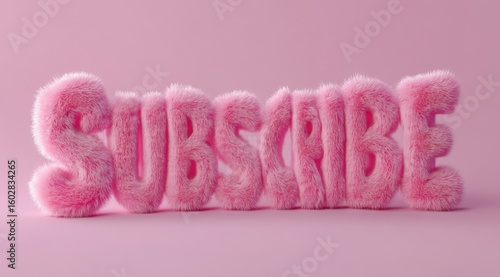 Fuzzy Pink Subscribe Text on Pastel Background, Fluffy Letters