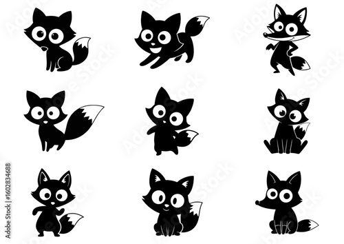 Cute fox silhouette illustration with big eyes and bushy tail