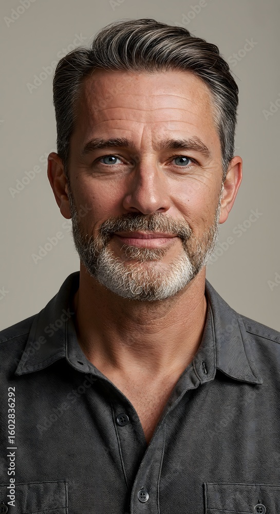 Fototapeta premium Professional studio portrait of a young adult man in a white shirt, looking at the camera with a slight smile. Clean background, soft lighting, perfect for business or lifestyle use.