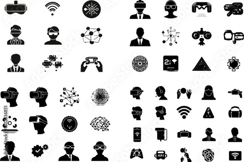 Virtual reality vr vector icons set for metaverse augmented reality and gaming design