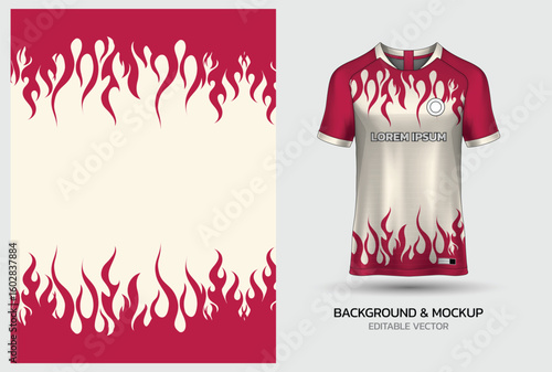 Jersey mockup and background pattern design. Uniform front view jersey and sublimation templates for sports, soccer, football, volleyball, badminton, e-sports, casual