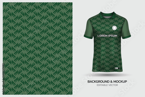 Jersey mockup and background pattern design. Uniform front view jersey and sublimation templates for sports, soccer, football, volleyball, badminton, e-sports, casual