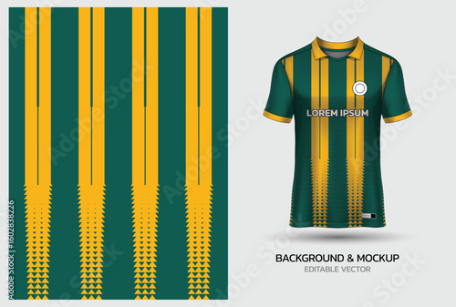 Jersey mockup and background pattern design. Uniform front view jersey and sublimation templates for sports, soccer, football, volleyball, badminton, e-sports, casual