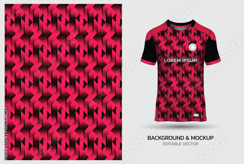 Jersey mockup and background pattern design. Uniform front view jersey and sublimation templates for sports, soccer, football, volleyball, badminton, e-sports, casual