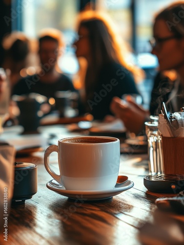 People enjoying coffee and conversation in a cozy setting.
