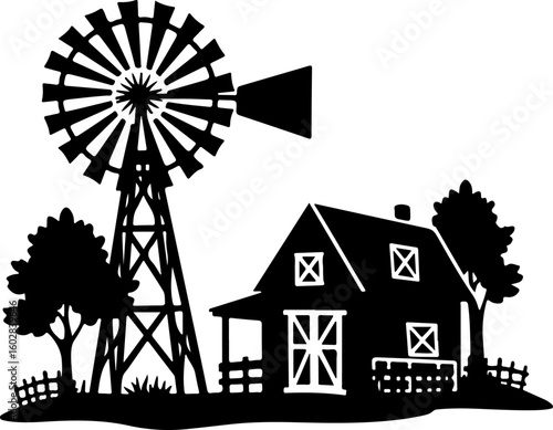 farm animals vector illustration, house, home, vector, illustration, building, icon, architecture, tree, silhouette, art, symbol, family, sky, cartoon, roof, church, nature, sun, design, window, cotta