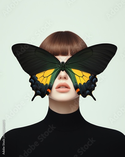 The butterfly wings have a green color on them.