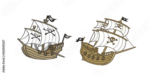  classic wooden pirate ship sailing 