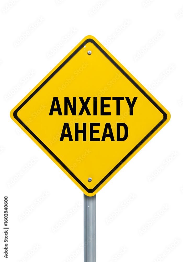 Psychological Stress Alert Road Sign with High Visibility Colors Isolated on PNG Background. Psychological Stress Alert Road Sign with High Visibility Colors Isolated on PNG Background.