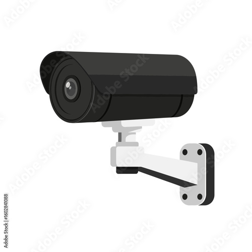 Sleek black surveillance camera with a white mounting bracket angled for optimal monitoring