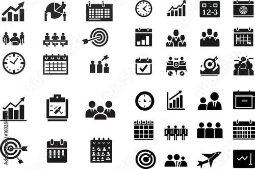 Business planning and scheduling icon set vector illustration for web and design