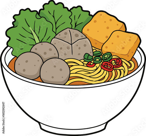 Indonesian Meatball Soup (Bakso) Vector Illustration
