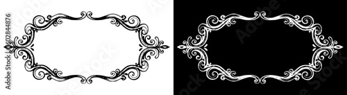 Vintage frame in chalk drawing style, isolated vector image in two design variants - on transparent and black backgrounds