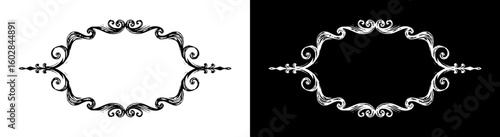Elegant frame, isolated vector image in two design variants - on transparent and black backgrounds, chalk drawing

