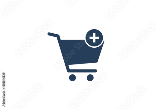 Dark-Blue Shopping Cart Icon with Add Symbol