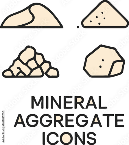 Minimal Line Icons of Mineral Aggregate, Gravel, Sand, and Stone Pile for Construction, Mining, and Industrial Resource Concepts

