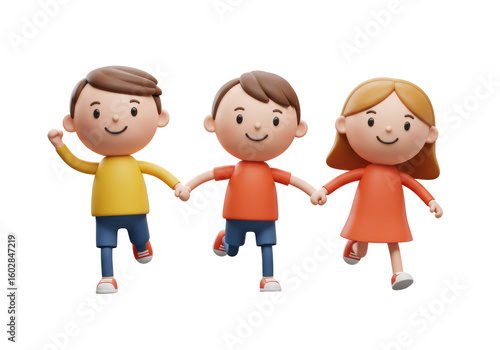 Isolated Cartoon Friends Holding Hands Running Illustration