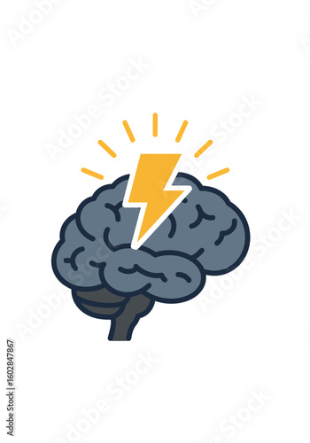 Stylized Brain with Lightning Bolt, Idea Generation, Mental Power