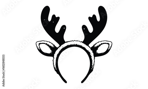 Festive reindeer antler headband isolated on white background. Vector retro hand drawn illustration.