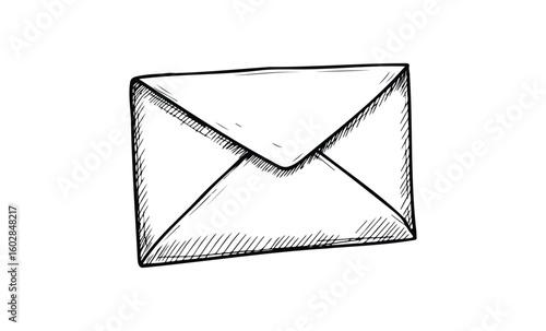 Hand-drawn envelope sketch on white background with black lines. Vector retro hand drawn illustration.