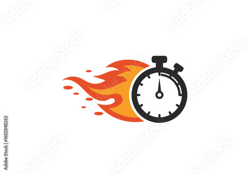 Fast Time Stopwatch with Fiery Flames Graphic Design