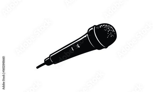 Black and white microphone drawing on white background. Vector retro hand drawn illustration.