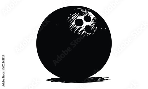 Monochromatic bowler: simplistic black and white bowling ball design. Vector retro hand drawn illustration.
