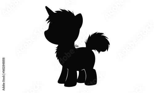 Silhouette of cute unicorn on white background. Vector retro hand drawn illustration.