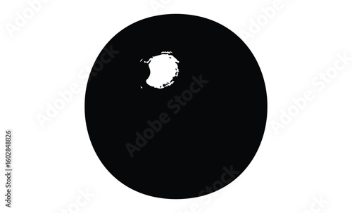 Black circle with white spot on simple white background. Vector retro hand drawn illustration.