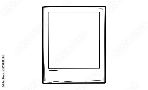 Simple black and white sketch of a blank instant photo frame. Vector retro hand drawn illustration.