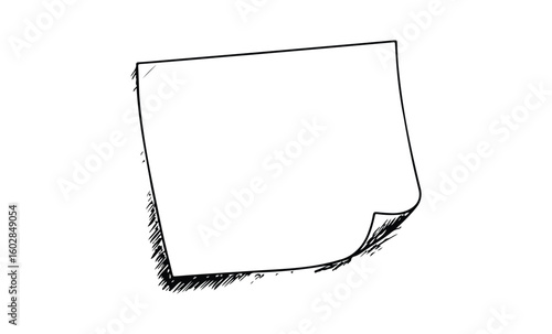 Blank page with corner turned up illustration on white background. Vector retro hand drawn illustration.