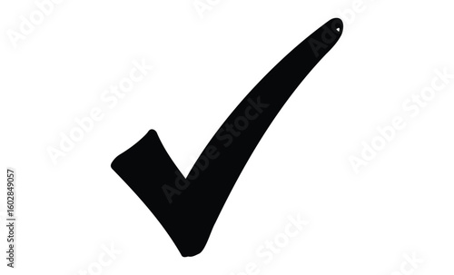 Black checkmark symbol on white background illustrating approval or success. Vector retro hand drawn illustration.