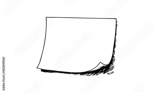 Blank sticky note on white surface with subtle shadow art. Vector retro hand drawn illustration.