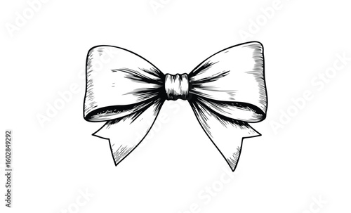 Black and white illustration of a classic bow tie design. Vector retro hand drawn illustration.