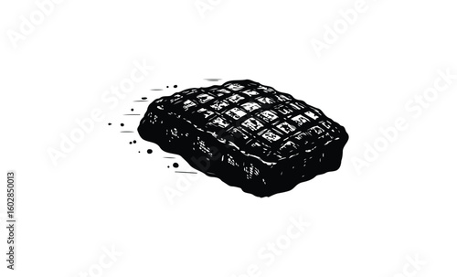 Monochrome illustration of textured chocolate bar with melting effect. Vector retro hand drawn illustration.