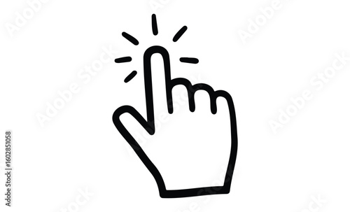 Minimalist hand click icon with highlighted pointer finger. Vector retro hand drawn illustration.