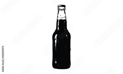 Black and white silhouette of a classic bottled beverage. Vector retro hand drawn illustration.