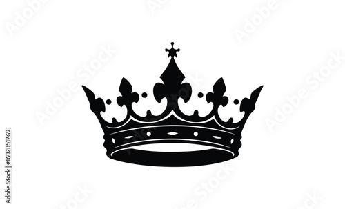 Black silhouette of a decorative royal crown on white background. Vector retro hand drawn illustration.