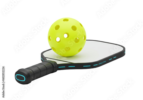 Isolated Pickleball Paddle and Ball Outdoor Recreation