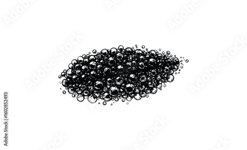 Ink blot cluster of black circles on white background. Vector retro hand drawn illustration.