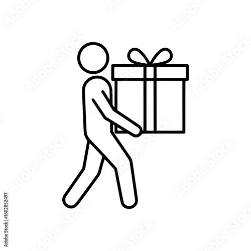 Outline Icon of a Person Carrying a Gift Box