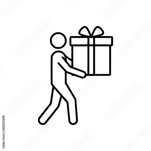 Outline Icon of a Person Carrying a Gift Box