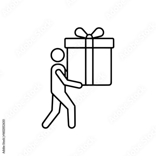 Outline Icon of a Person Carrying a Gift Box