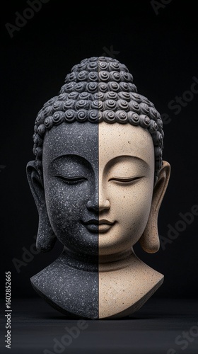 The Buddha's head is carved in the form of two faces
