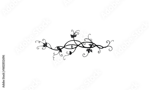 Intricate black swirling floral design with butterflies on white background. Vector retro hand drawn illustration.