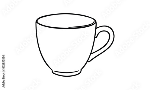 Simple line drawing of a teacup outline on white background. Vector retro hand drawn illustration.