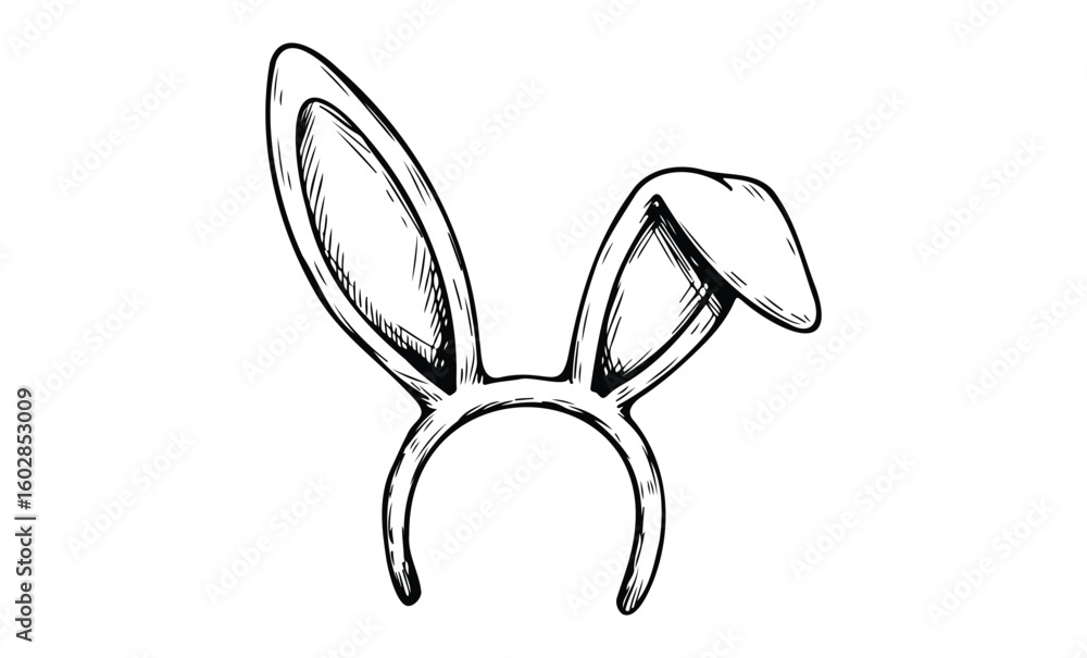 Obraz premium Sketch of bunny ears headband in black and white with detailed drawing style. Vector retro hand drawn illustration.